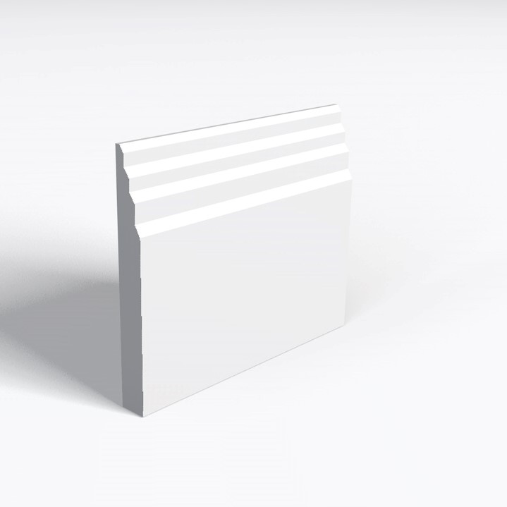 A length of MDF skirting board in the Stepped profile.
