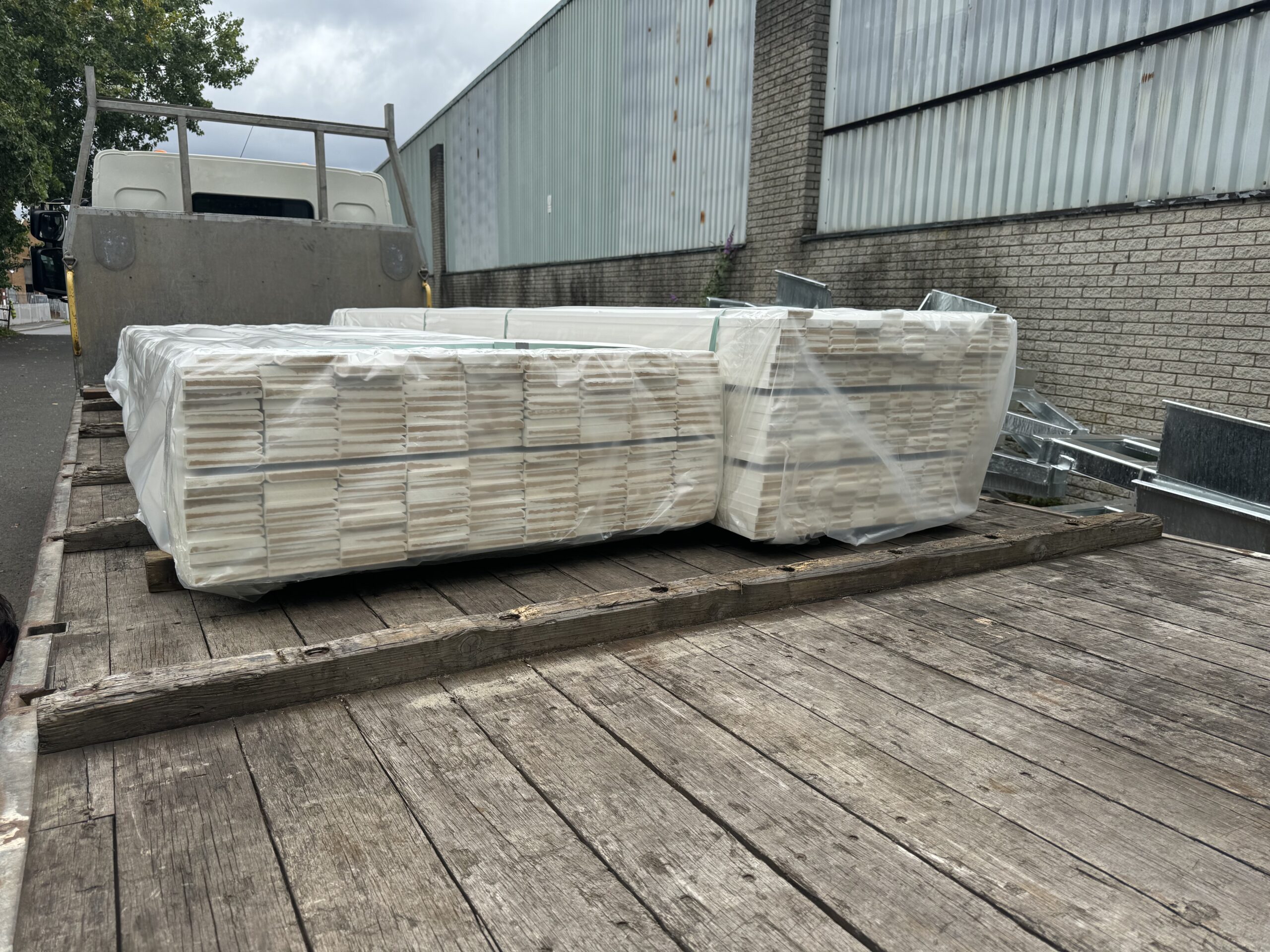 Pallets of skirting board loaded ready for delivery